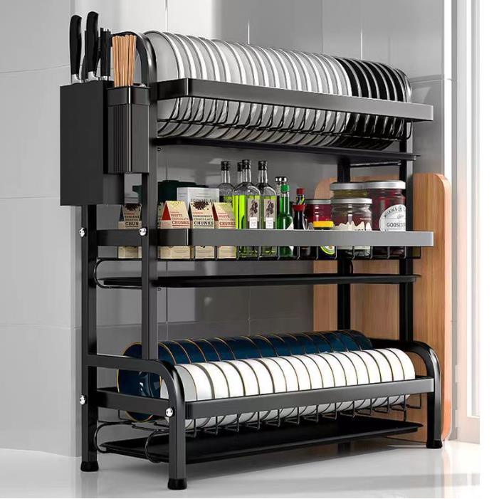 Rak Piring Rak Cuci Piring Penyimpanan Dapur Stainless Steel Dish Rack Muat Mangkuk Dan Piring