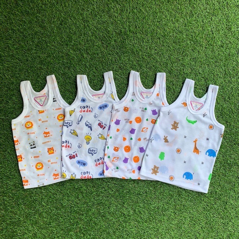 12 pcs Singlet Kutang Bayi Anak Full Print merk Sunflower Per Lusin