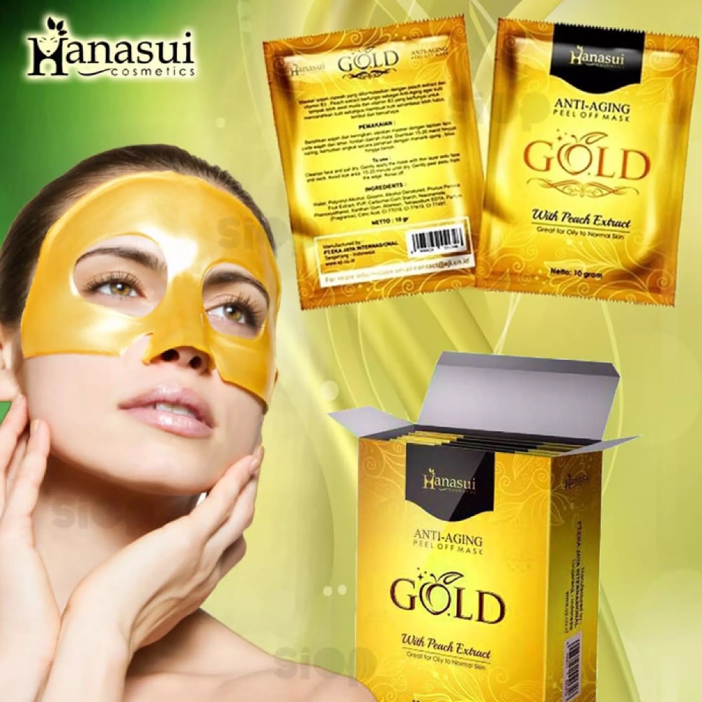 HANASUI Gold Anti Aging Peel Off Mask - 10pcs ( Masker Anti Penuaan )