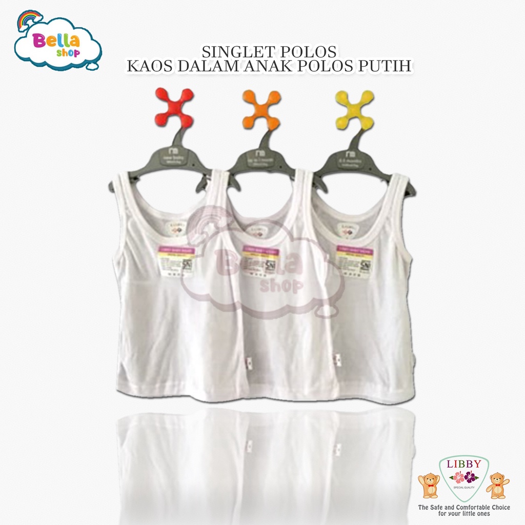 3 PCS LIBBY SINGLET POLOS KAOS DALAM  ANAK  POLOS PUTIH-BELLA SHOP