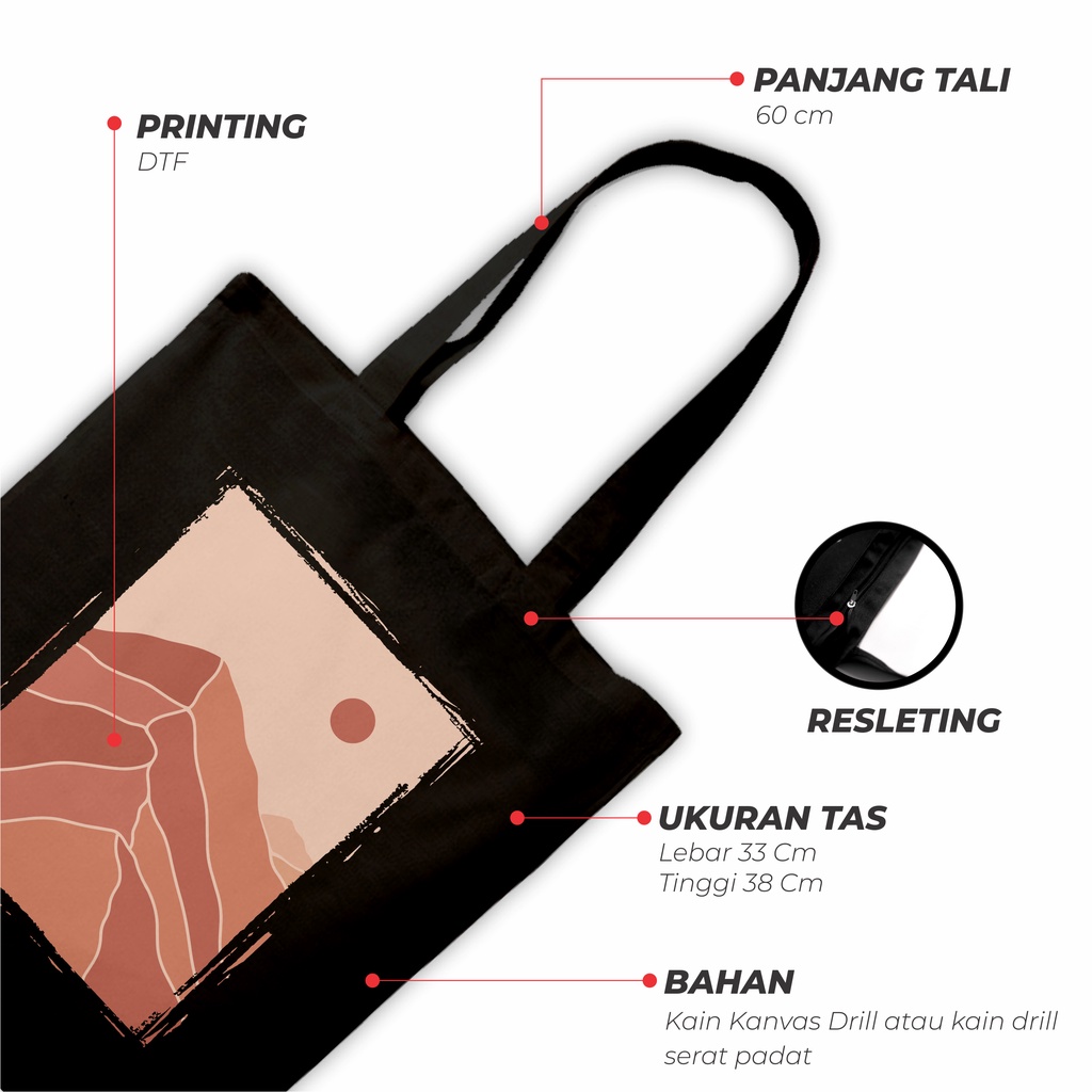 Sevine Totebag Tas Wanita Tote Bag Resleting Nordic Aesthetic Black Series Hitam - NGN 5