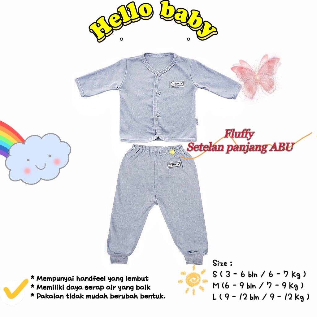 FLUFFY Setelan Baju Panjang Baru Lahir / New Born KHAKI (Isi 3Pasang)