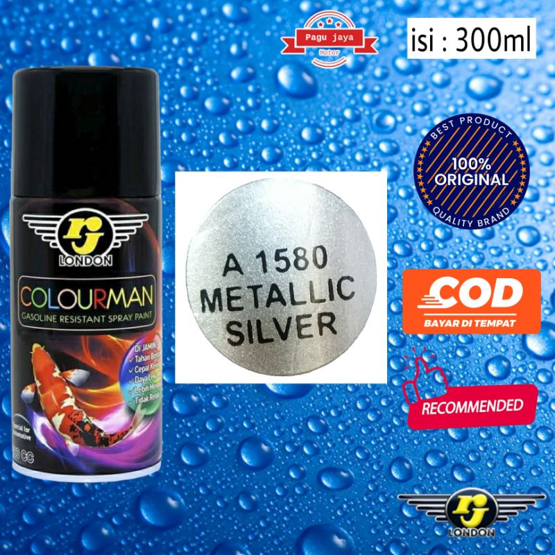 pilox pilok 300cc metallic metalik silver colourman tahan bensin cat semprot spray produk rj london anti retak cepat kering