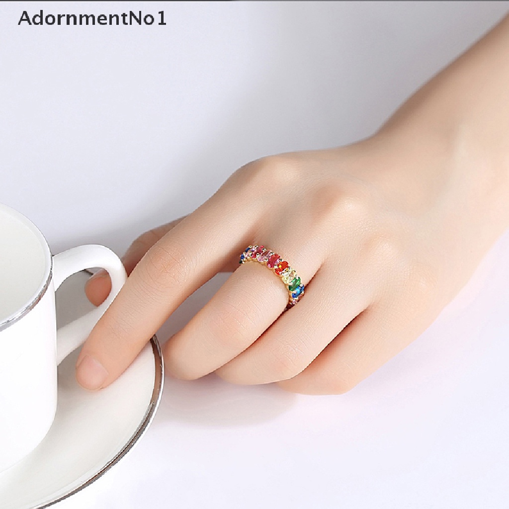 (AdornmentNo1) Cincin Gaya Hip Hop Aksen Zirconia Multiwarna Untuk Perhiasan Pria / Wanita