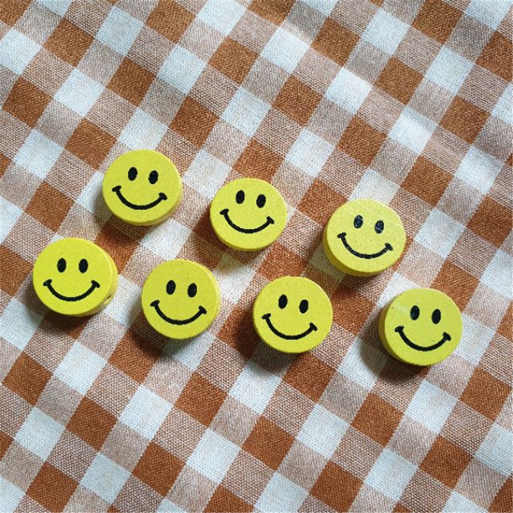 【TERSEDIA &amp; COD】50 Lucu Kuning Smiley Lotus Beads Kartun DIY Aksesoris Perhiasan