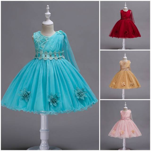 81027 MACY DRESS / GAUN PESTA ULANG TAHUN ANAK TOSCA PINK MERAH GOLD / DRESS PRINCESS IMPORT KOREA