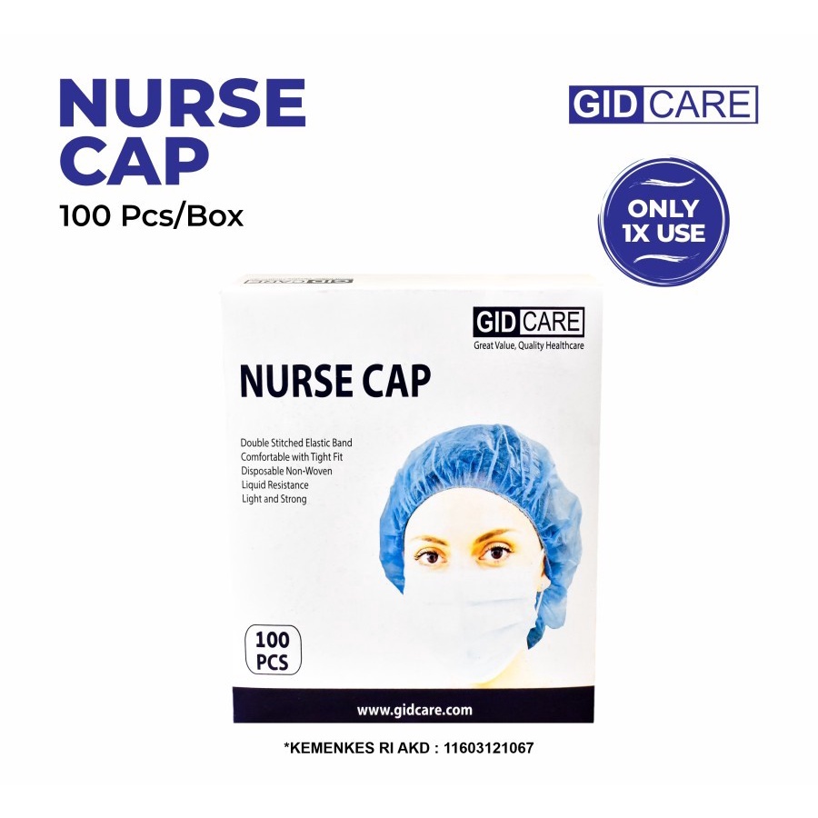 Gidcare Nurse Cap Non Woven / Hairnet Topi Perawat Penutup Kepala box