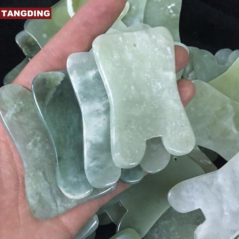 【COD Tangding】1pc Alat Pijat Batu Giok Guasha Alami Untuk Wajah Dan Tubuh