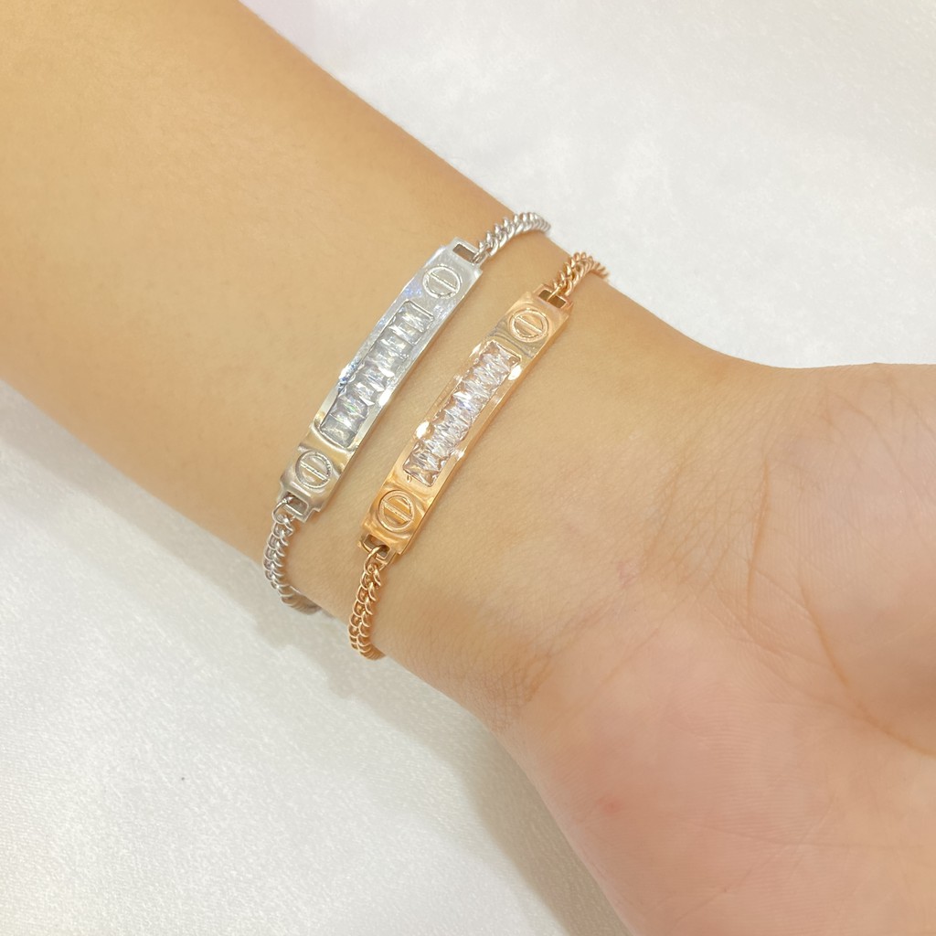 Gelang Titanium Plat Permata Anti Karat Anti Alergi