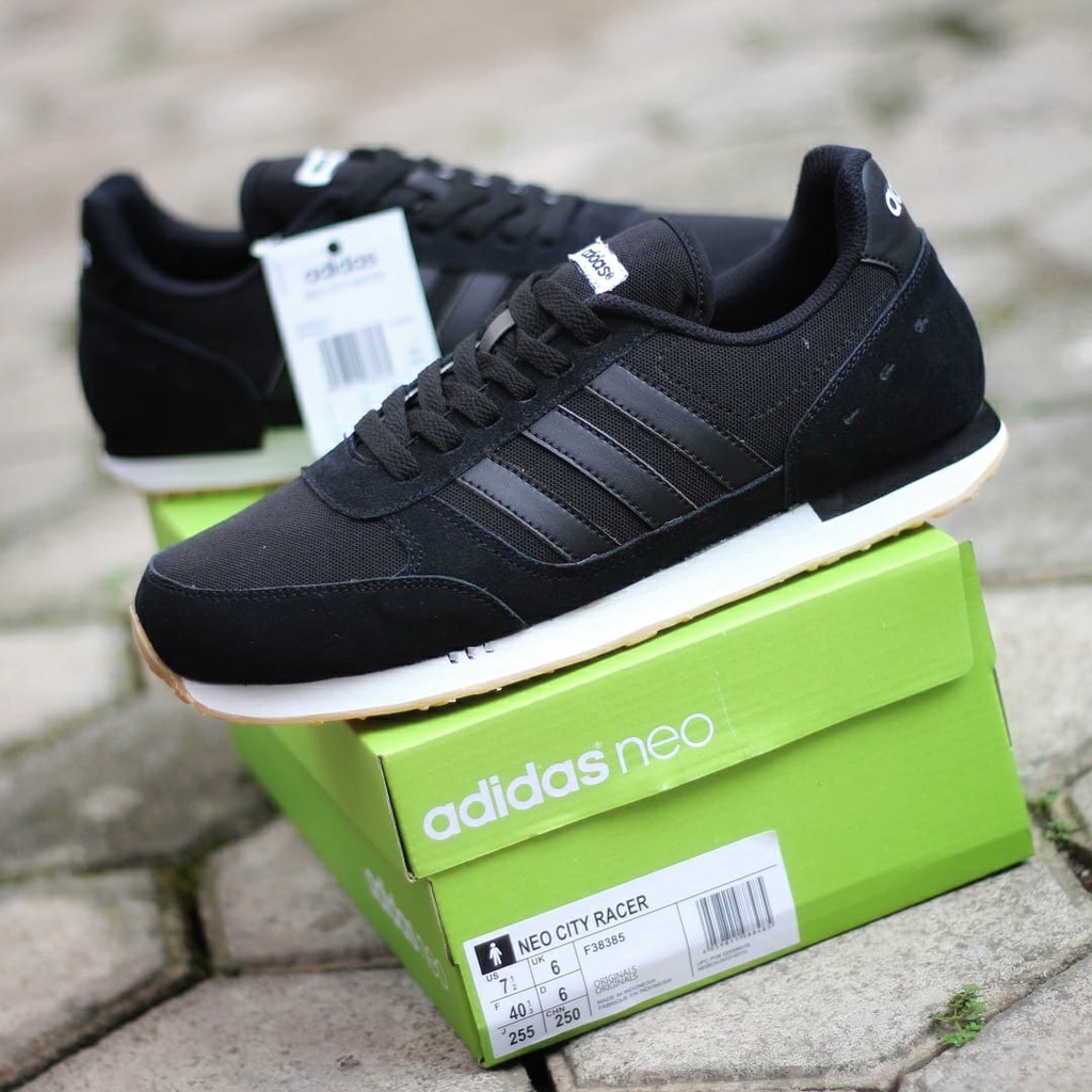 PROMO Sepatu Adidas Neo City Racer Black BNIB Premium, Sepatu Sneakers Pria dan Wanita