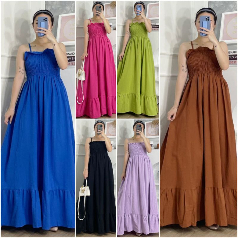 ❣️ SPECIAL PRICE ♡ PREMIUM ♡ ORIGINAL ! ZOELINE TANK CAMISOLE RUBBER LONG FLARE RUFFLE MAXI DRESS OVERALL OUTER ( HIJAB FRIENDLY )