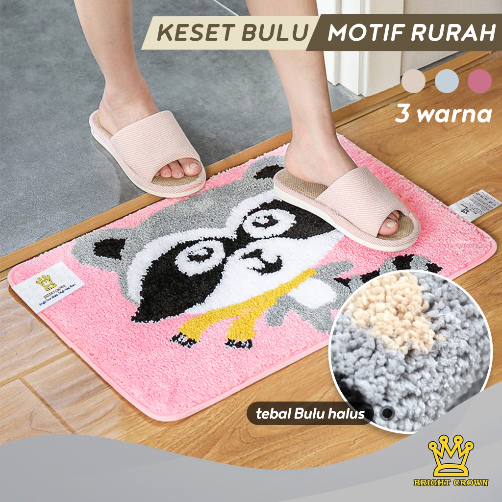 Bright Crown Keset Bulu Motif RAKUN / Keset Bulu Rumah Animal 40X60CM 3 WARNA Import