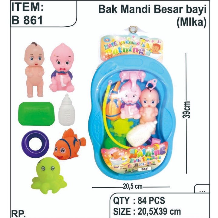 B 861 - Mainan Baby Saat Mandi Bak isi 2 Boneka Bayi Mandi Baby Bathup acc B861