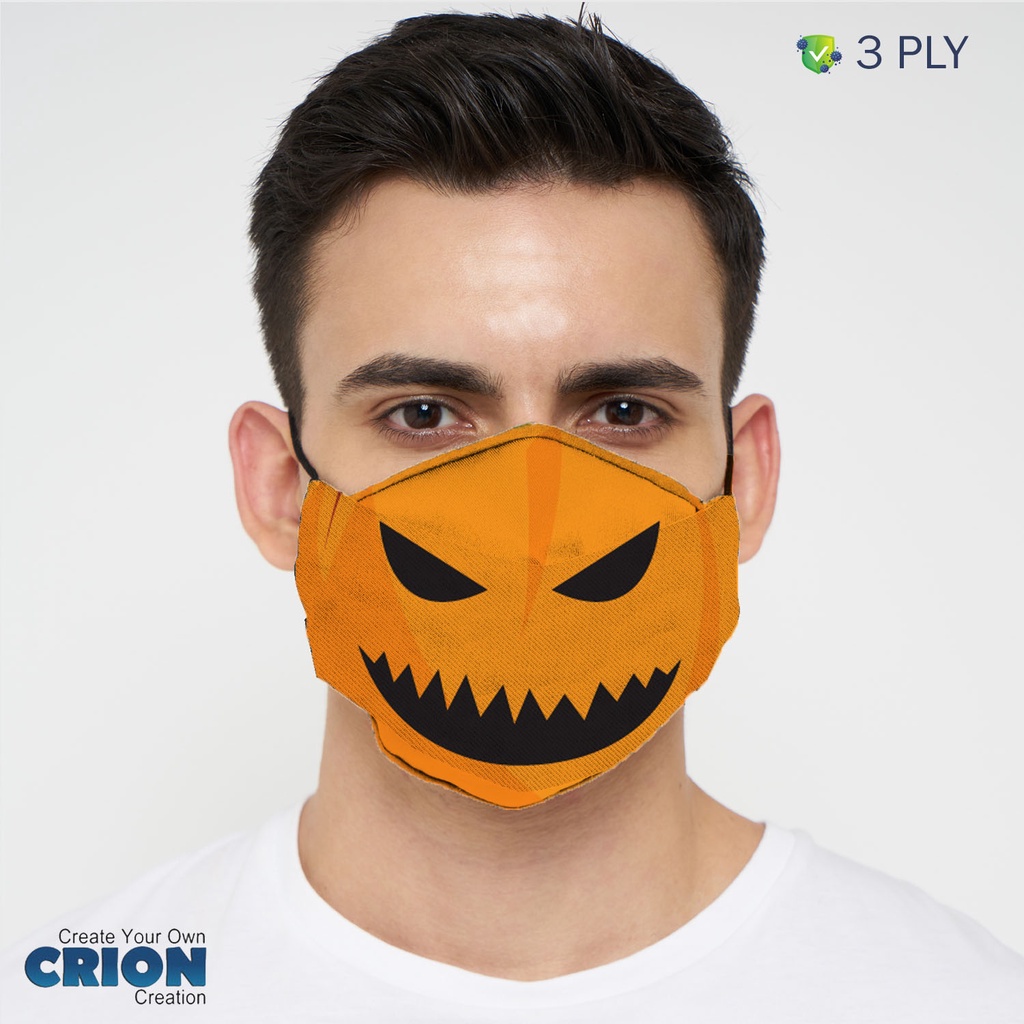 Crion - Kostum Halloween Masker Pumpkin Face 3d 3ply Antibacterial