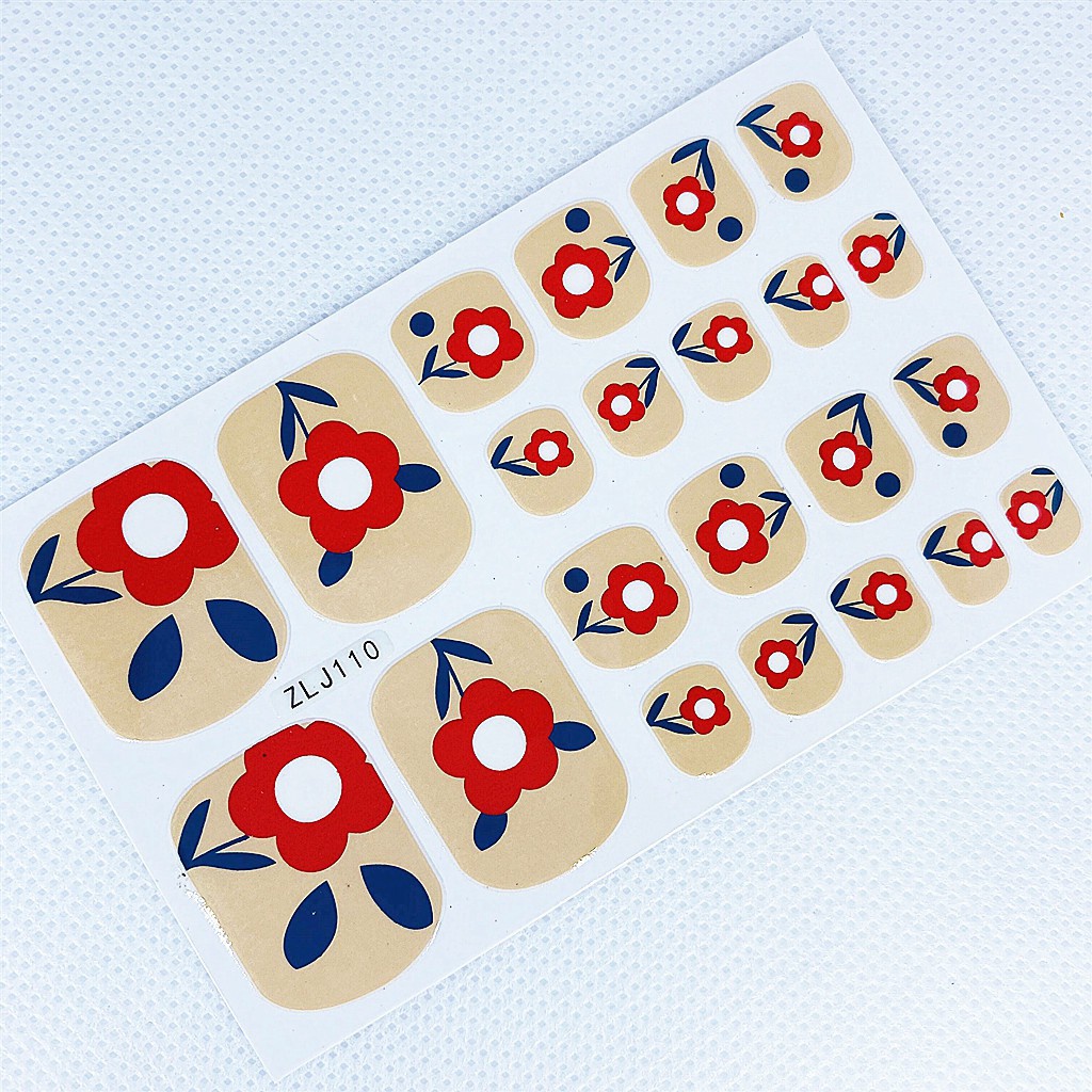 Gadis manis manis bersih merah 3D perekat klip kuku INS 22PCS/SET Stiker kuku jari kaki Toenail Sticker