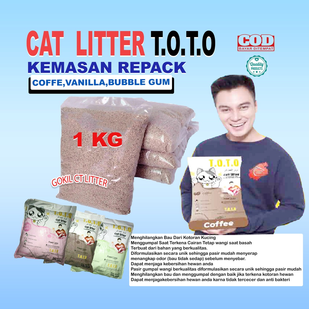 1 kg pasir kucing gumpal wangi toto-repack