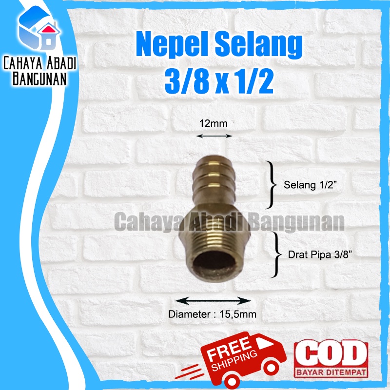 Nepel Selang 3/8 x 1/2 Inch Drat Luar Kuningan Sambungan Hose