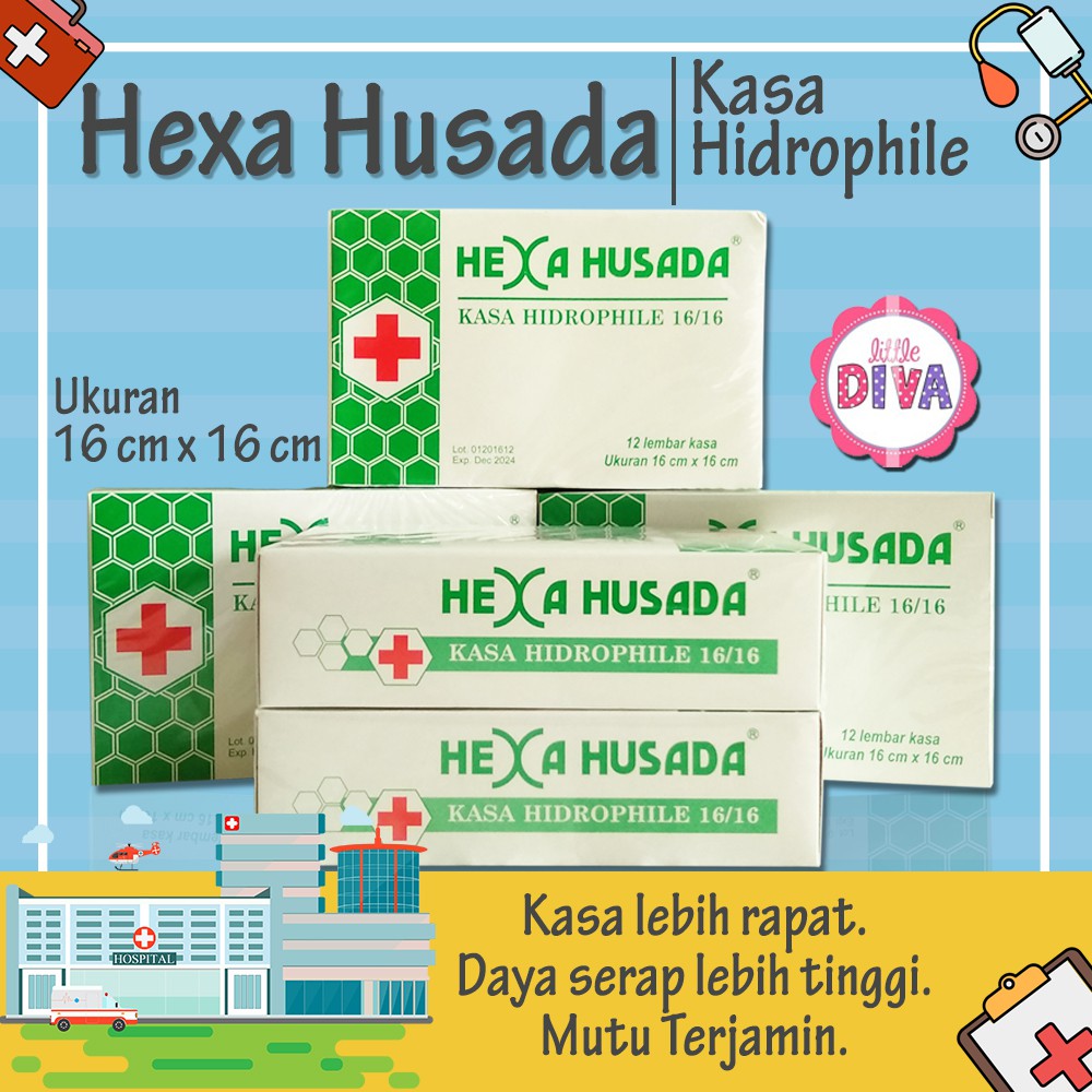 Kasa Steril Penutup Luka HEXA HUSADA - KASA HYDROPHILE - 1 Box Isi 12 Lembar NATAKASA MASINAL kassa Husada