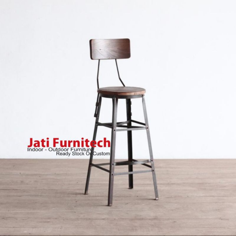 Bar Stool // Besi // Kayu Jati // JATIFURNITECH