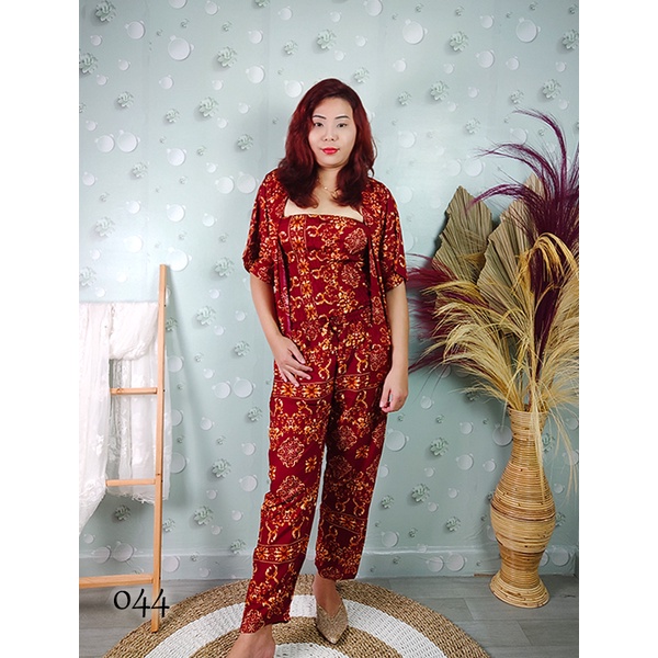 Baju Setelan 3in1 Wanita Kekinian Jumbo Set Cardigan Outer Kemben Tie Dye Abstrak Bunga