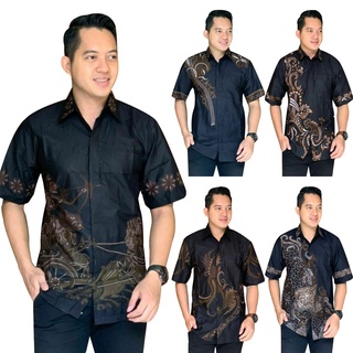 Kemeja Batik Kerja Pria Modern Lengan Pendek BATIK MAUZA BSWART Batik HRB026 Kenongo M L XL XXL Grosir Batik