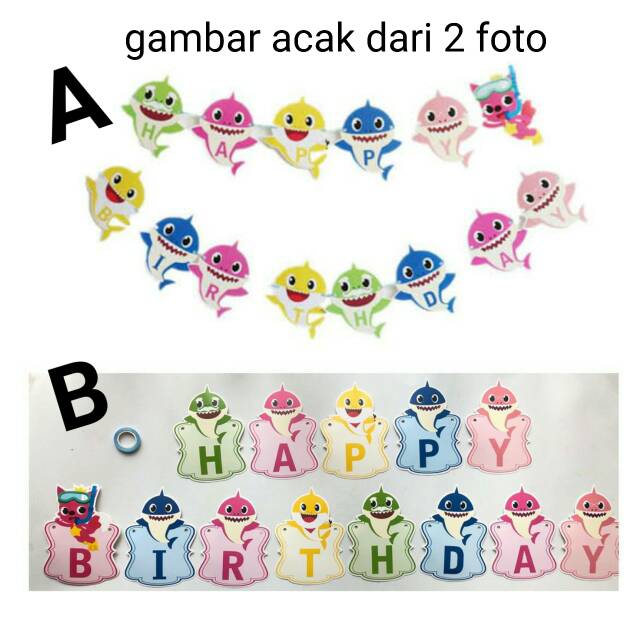 Banner flag tema baby shark ulang tahun anak