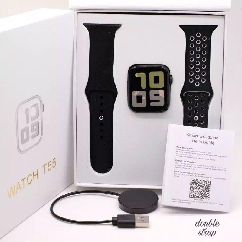JAM TANGAN SMARTWATCH T55/T500 DOUBLE STRAP LAYAR CERAH - Jam Tangan Cerdas