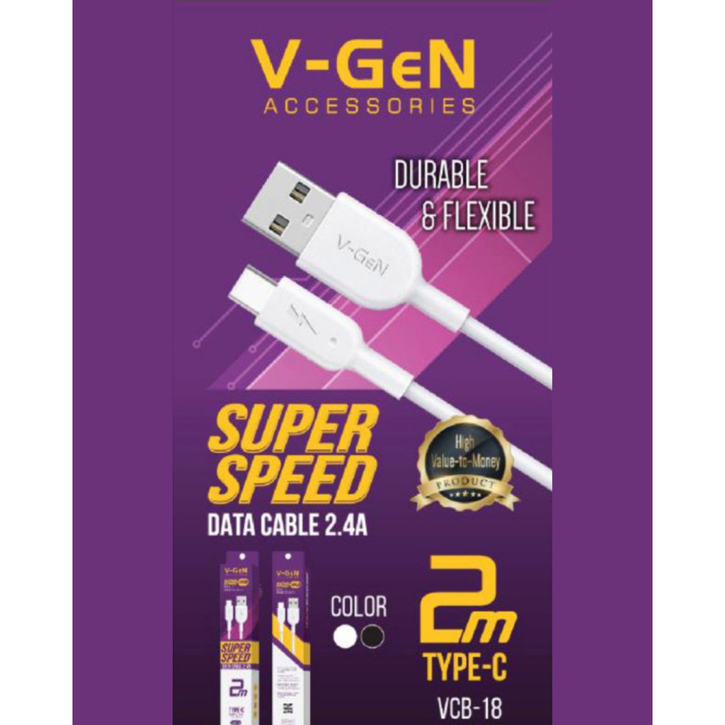 KABEL USB V-GEN 2.4A 2M VCB-18 TYPE C