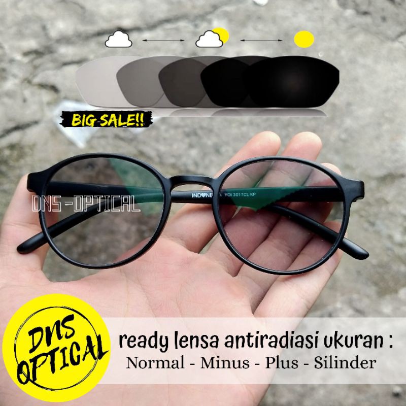 Kacamata Pria dan Wanita Lensa Anti Radiasi Photocromic Frame Bulat Lentur Gagang Pegas laris Murah