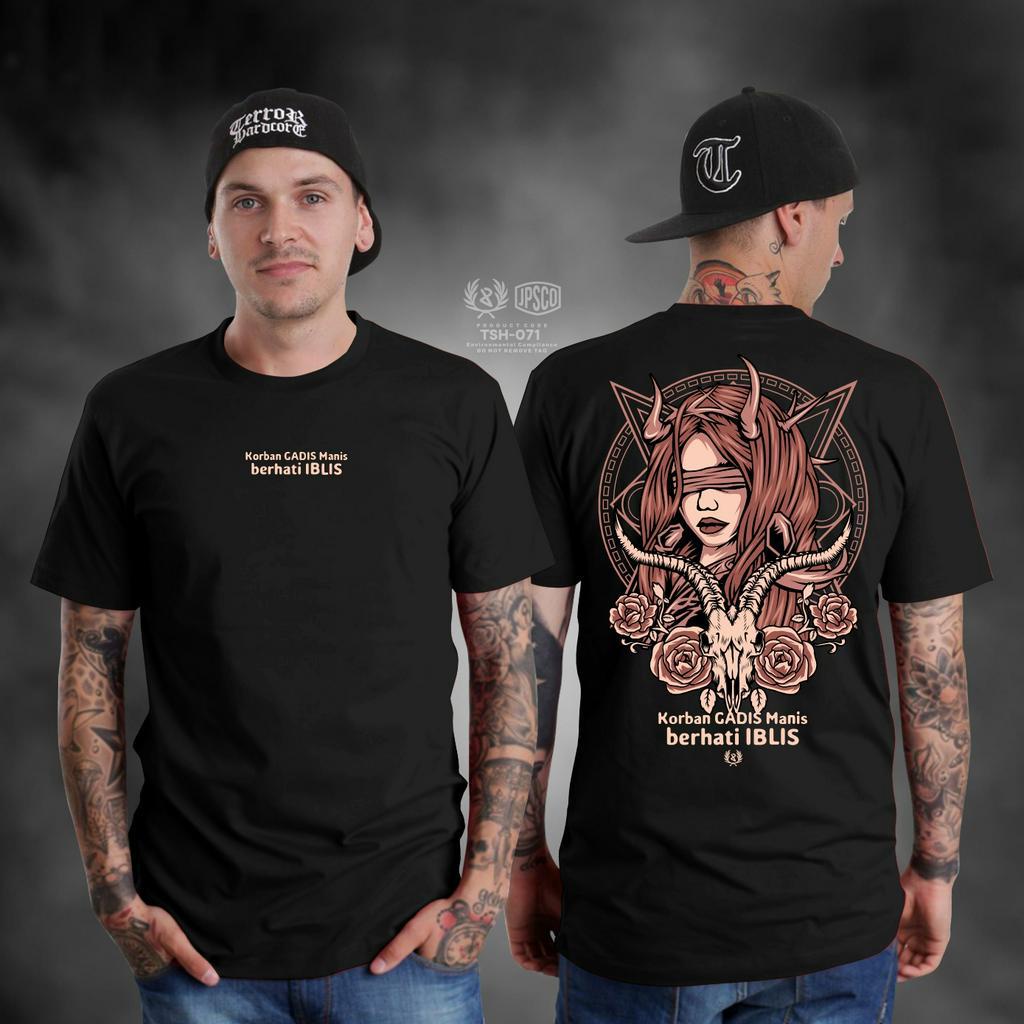 KAOS SATANIC KATA KATA KEREN KORBAN GADIS MANIS BERHATI IBLIS KAOS PAKAIAN PRIA TERBARU KAOS SINDIRAN