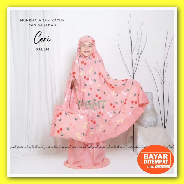 Mukena Anak Adem Tanggung Cewek Set Sejadah Katun Jepang Premium A5Y2 Bordir Karakter Terusan Model 