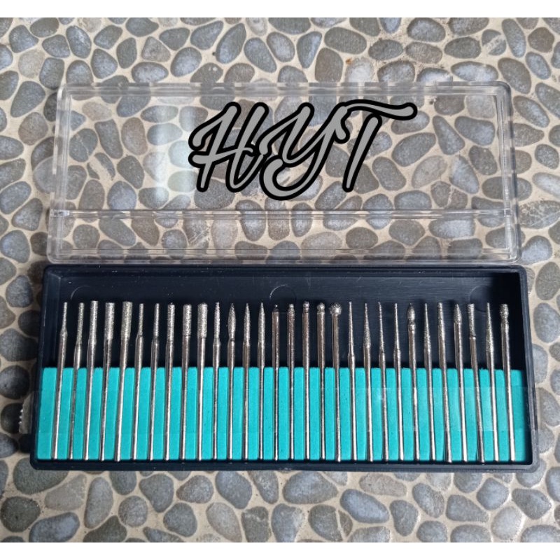 mata bor ukir Batu Drill Diamond Intan Mini set 30 Pcs Mata Tuner Bor
