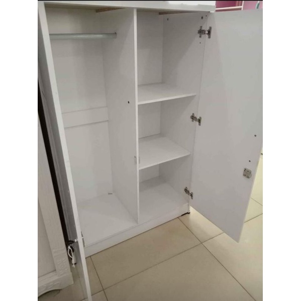 Lemari kayu lengkap gantungan, rak, kunci dan kaca/ Lemari dua pintu/ Lemari Kayu