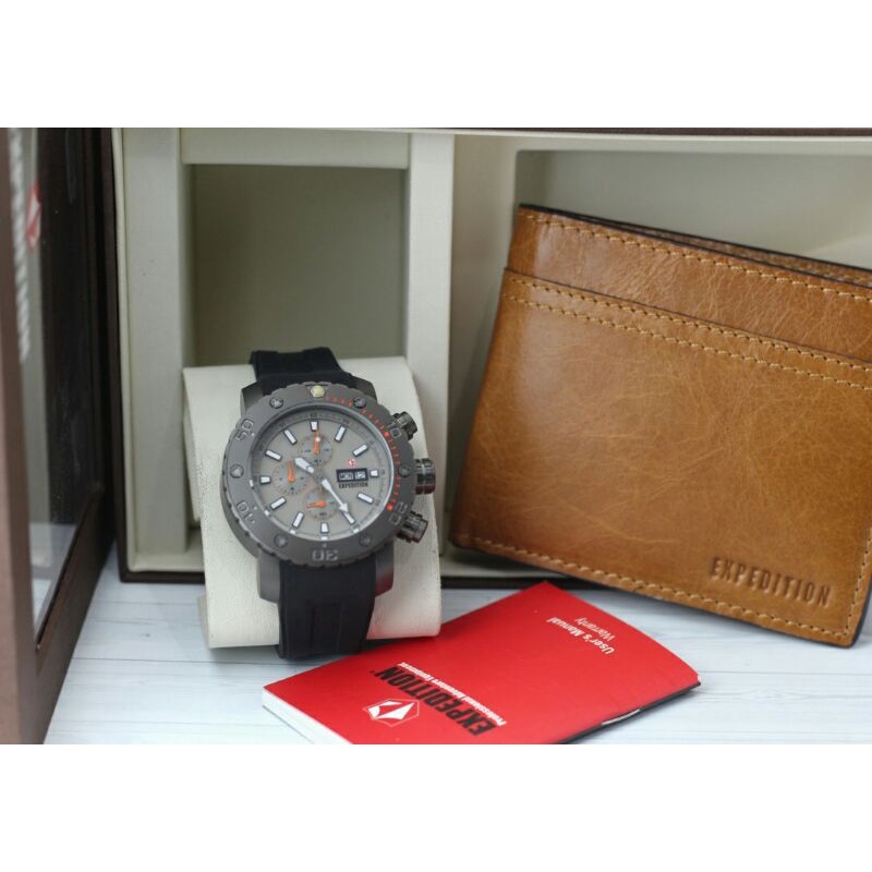 Jam tangan Expedition 6374 Tali karet chronograph Original Pria