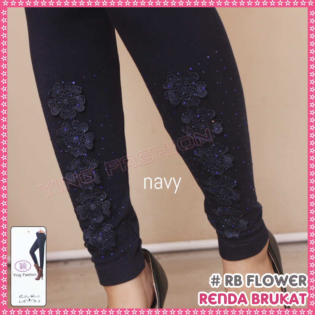 Legging Brukat Kaki Wanita RB FLower / Legging brukat bunga wanita / legging brukat renda wanita import