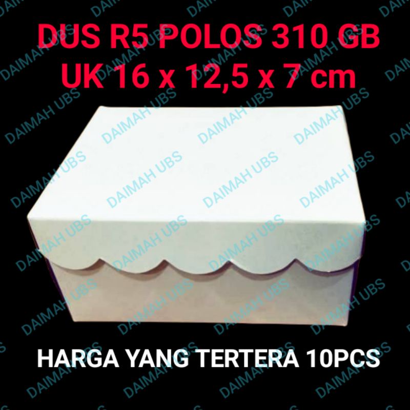

Dus R5 putih Polos 310 GB, kotak kue, Dos Snack, Dus kue, Snack Box R5 16x12,5x7cm 310gsm putih, Kerdus nasi