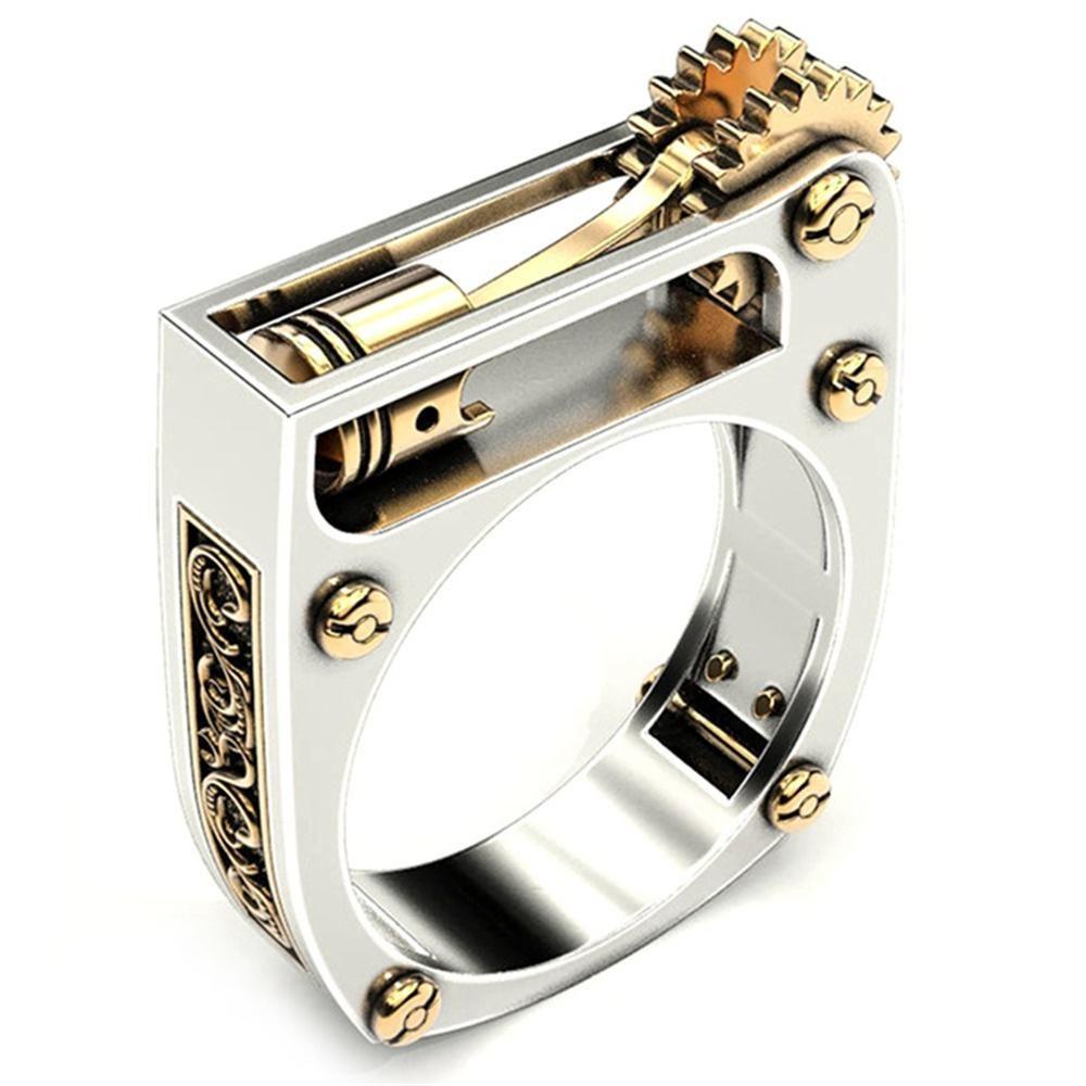 Preva Mekanik Gear Roda Cincin Pesta Perhiasan Lokomotif Two-Tone Fashion Steampunk Biker