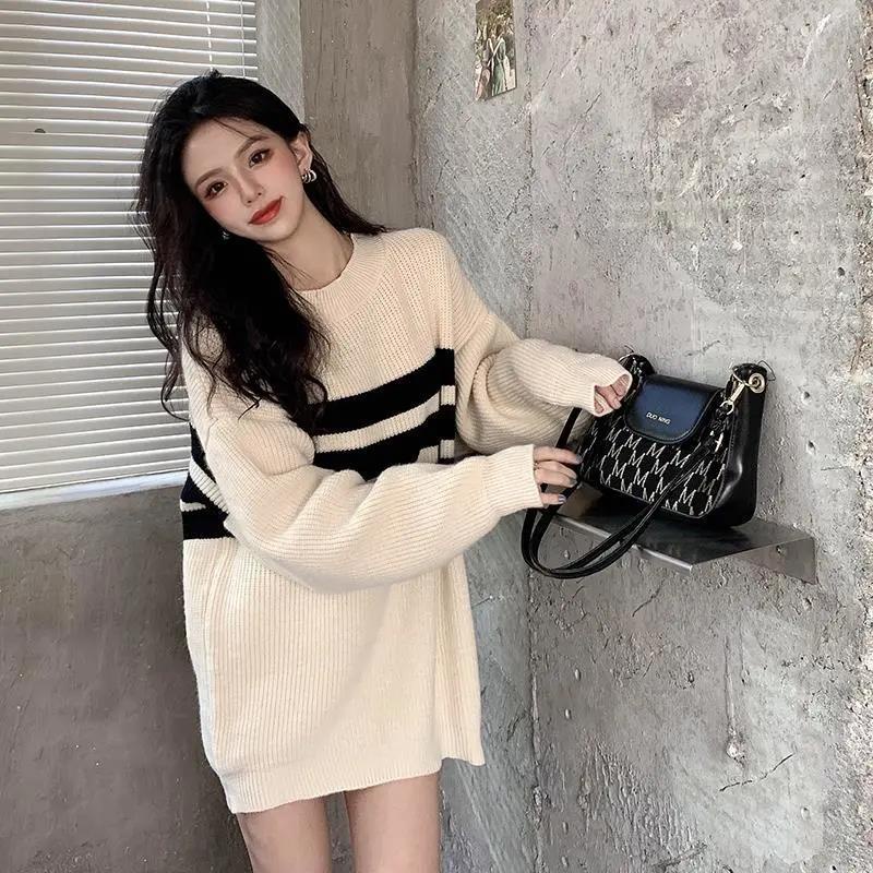 Red [Sangat tebal] 75-230 jin mid-length gaya baru panas 2021 wanita musim gugur dan musim dingin pakaian luar angin malas sweater rajutan sweater