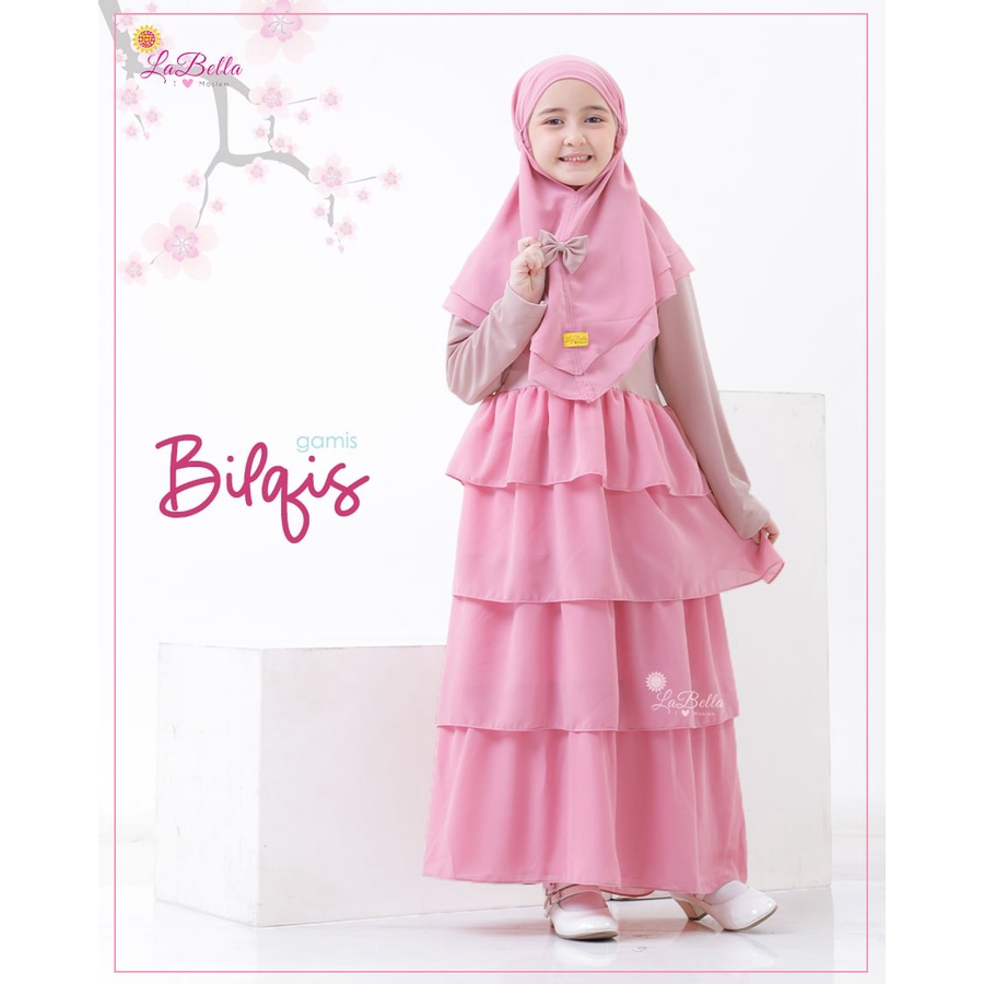 Baju Gamis Anak Cantik Murah Labella Bilqis Coksu Cokelat Umur 3 - 6 Tahun gratis Kerudung