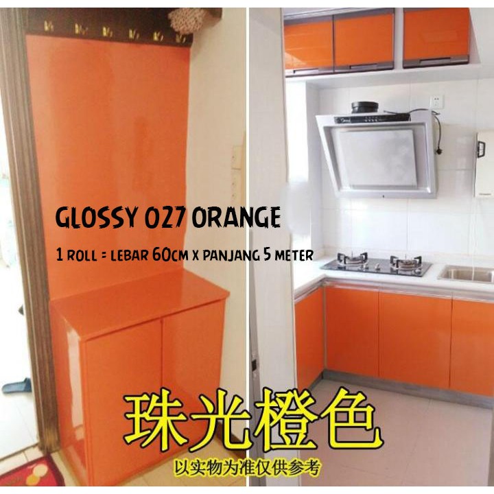 [GD] WALLPAPER PREMIUM GLOSSY 027 ORANGE UK 60CMX5M STICKER KITCHEN SET STIKER POLOS MEJA LEMARI