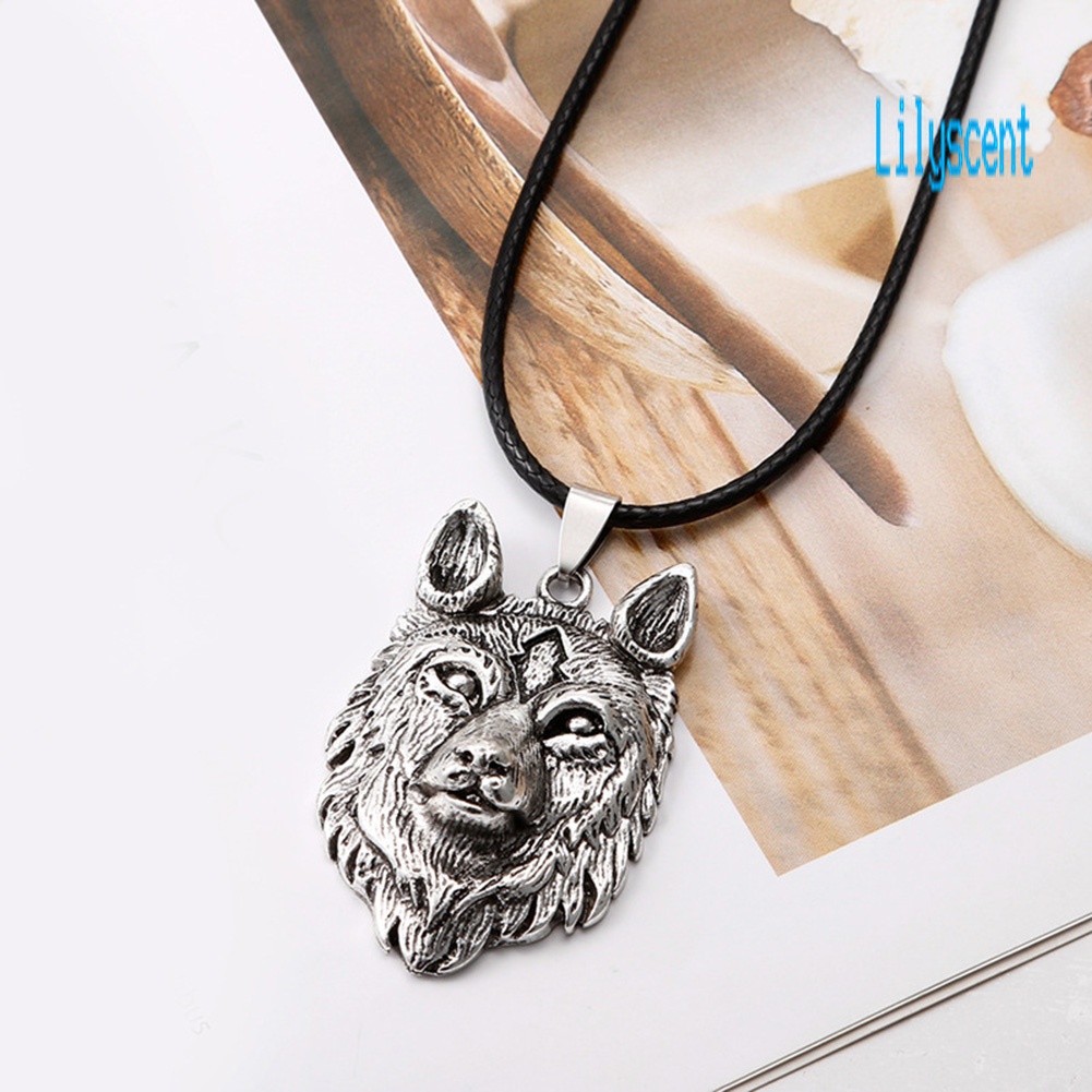 Lily Kalung Rantai Liontin Kepala Serigala Bahan Alloy Gaya Retro Untuk Pria