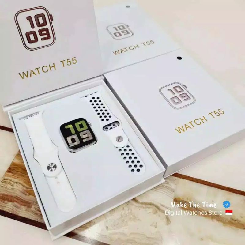 (Terima Cod)Jam Tangan Wanita Smartwatch T55 Call Jam Olaraga Strao Rubber Bluetooth(Dkirm Jakarta)