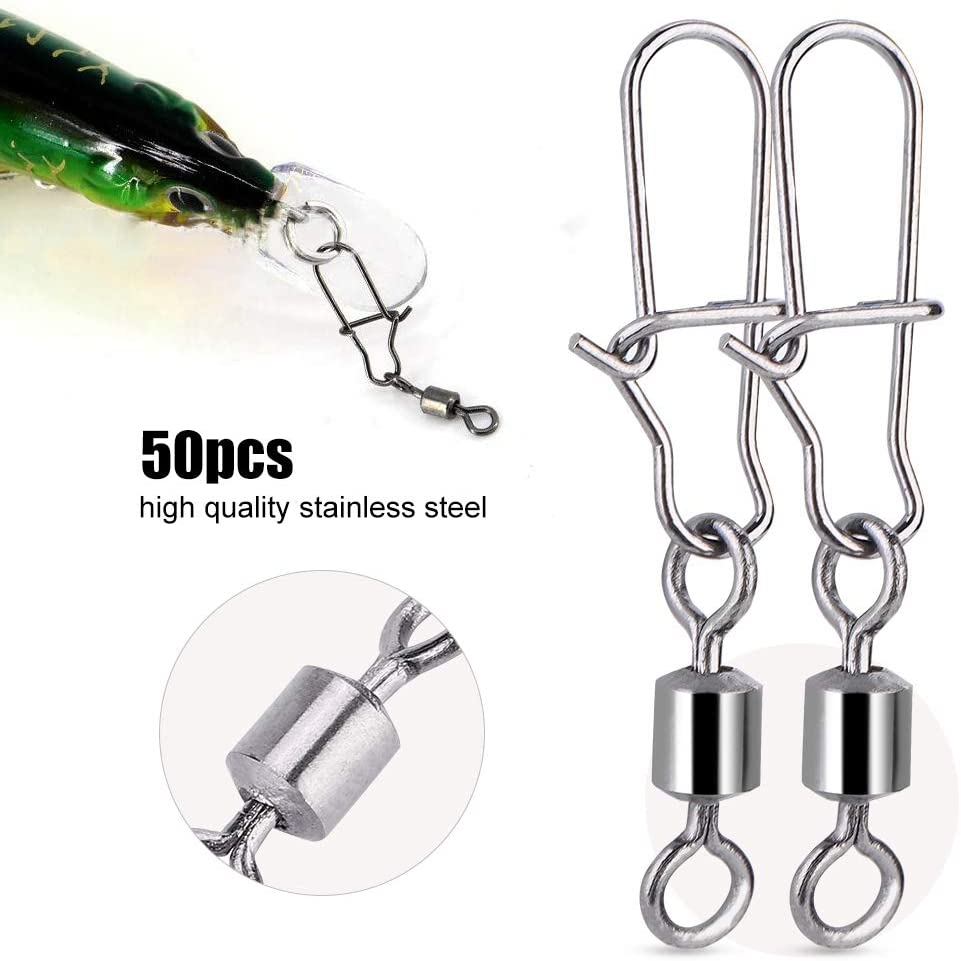 50 Pcs Connector Kili-kili Pancing Rolling Swivel Bahan Stainless Steel Fishing Gear-7