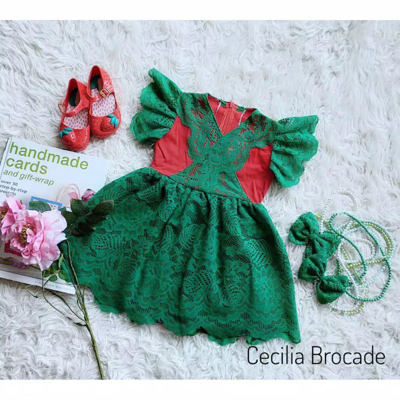 DRESS ANAK & DEWASA / CECILIA DRESS / WARNA HIJAU BOTOL
