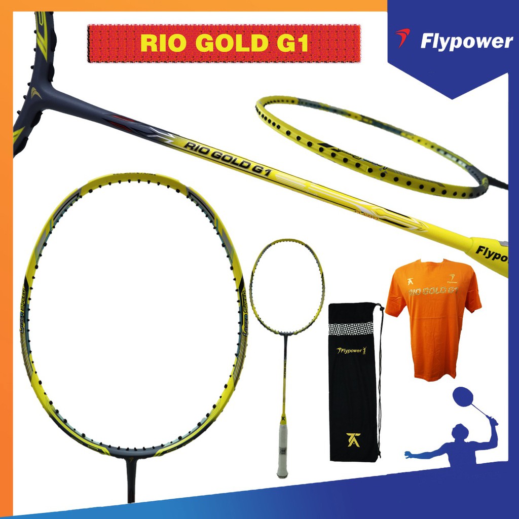 Raket Badminton FLYPOWER - Rio Gold G1 (Free = Cover + Kaos)