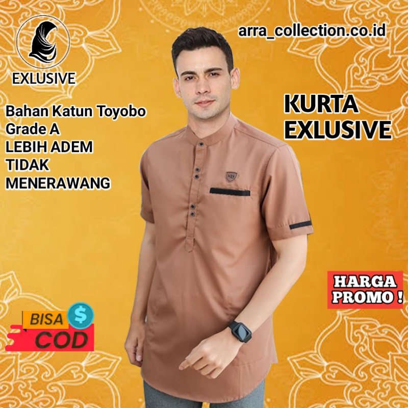 Baju koko  pria lengan pendek muslim cowok rabbani bordir polos terbaru premium bahan toyobo warna c