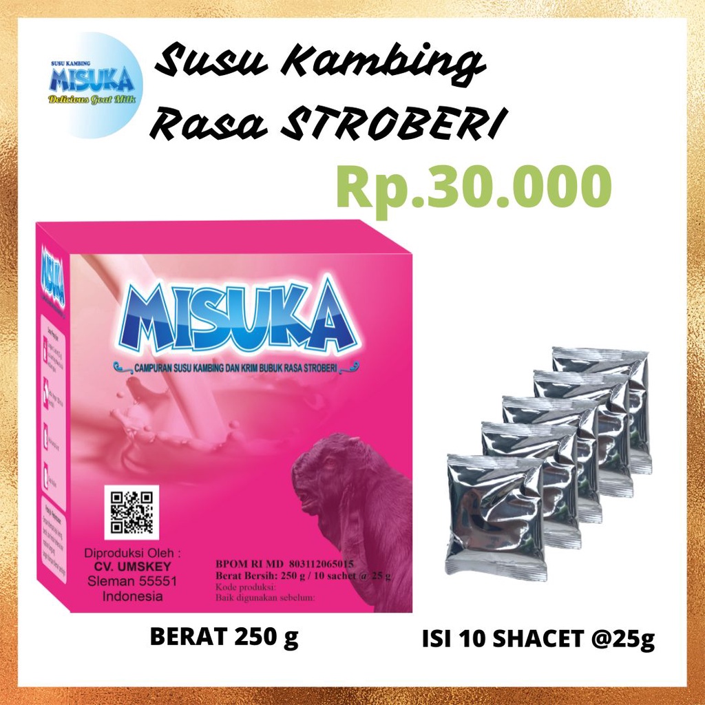 

Susu Kambing Etawa Bubuk MISUKA 250g bok Minuman Susu Kambing Murni Rasa Stroberi membantu Penyembuhan Asam Lambung Mag