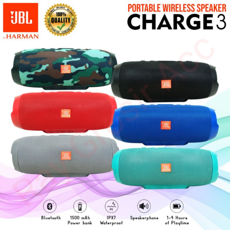 Speaker Bluetooth JBL Wireless Portable Charge 3+ IPX7 Waterproof Charge3