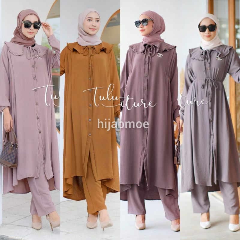 Tulus Signature Himi One Set / Setelan Wanita Crinckle Airflow Polos LD 110 Kancing Hidup Busui Frie