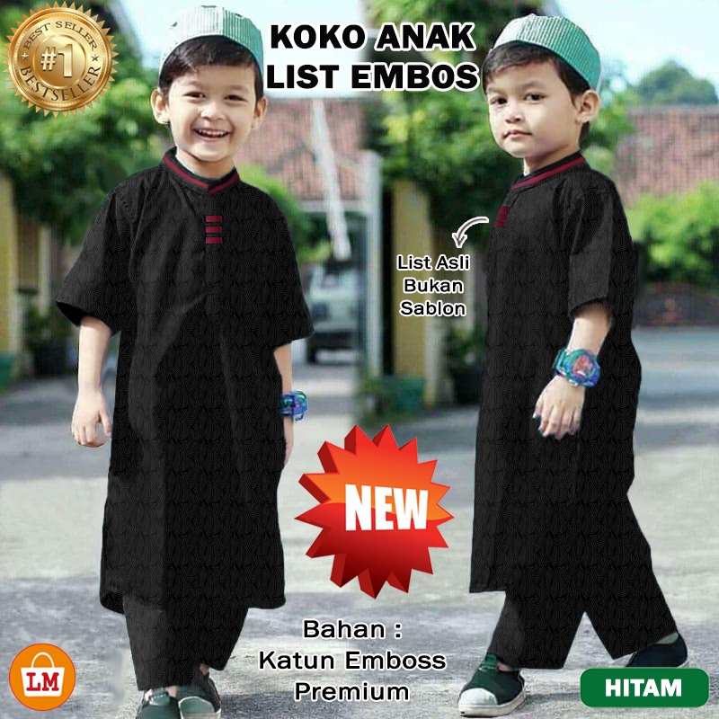 TERBARU TERMURAH Baju SETELAN KOKO ANAK LIST Katun Emboss Usia 2-15 tahun LMS 11447-11453